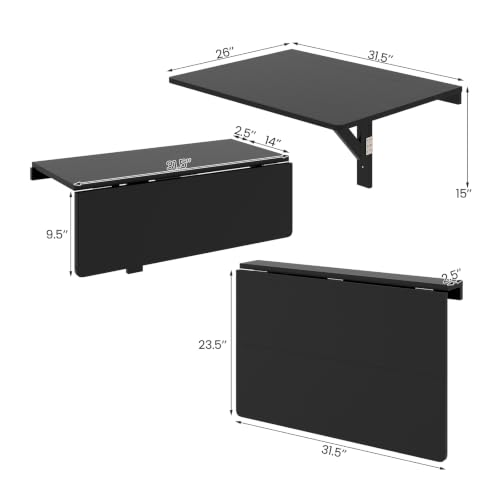 Tangkula 31.5" Wall Mounted Folding Desk, Drop-Leaf Floating Desk with Spacious Surface, Space-Saving Foldable Wall Table for Study, Bedroom, Laundry, Balcony & Small Spaces - color: Black