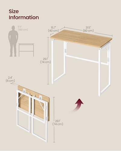 VASAGLE Folding Desk, Foldable Computer Desk, One-Piece Desktop, Rounded Edges, Small Folding Craft Table for Bedroom, Balcony, Camping, Easy Assembly, 31.5 x 15.7 Inches, Straw Yellow ULWD151YD01 - color: Straw Yellow, size: 31.5"
