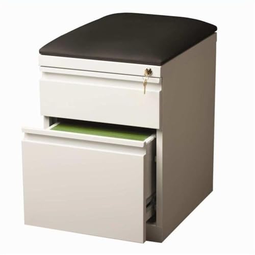 Hirsh 20" D 2-Drawer Metal Mobile Pedestal File Cabinet w/Cushion in White/Black - color: White and Black