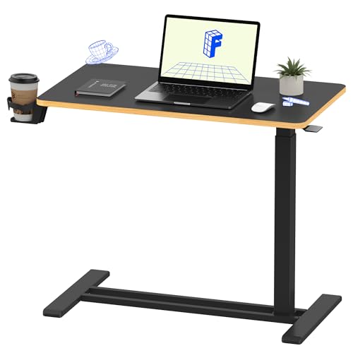 FLEXISPOT H7 32" Pneumatic Height-Adjustable Overbed Table with Wheels - color: Black Maple, size: Large