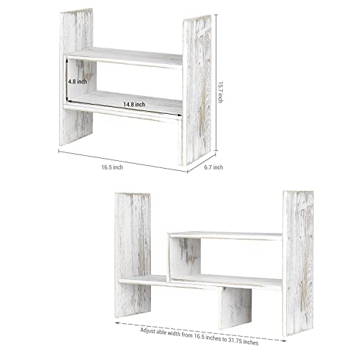MyGift Adjustable Whitewashed Solid Wood Desktop Storage Organizer Display Shelf Book Rack, Office Desk Bookshelf - color: Whitewashed