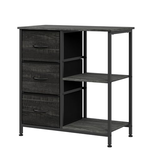 Garvee 3 Drawer File Cabinet, Printer Stand with 2 Open Storage Shelves, Fabric Filing Cabinet Under Desk Office Organizer for Home Office, Modern Storage Solution, Black