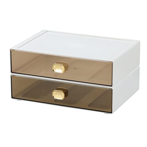 Desktop Storage Drawers, Plastic Countertop Printer Paper Organizer - color: 2 Large Drawers, White