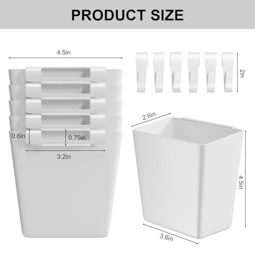 6 Pack White Rolling Cart Accessories with 6 Hanging Cup Holder and 6 Hooks - color: White