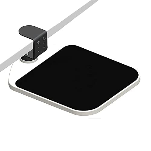 FUZADEL Mouse Platform Clamp On Under Desk Adjustable Mouse Tray Mount Swivel Desktop Shelf Wrist Rest Rotating 360 Degree