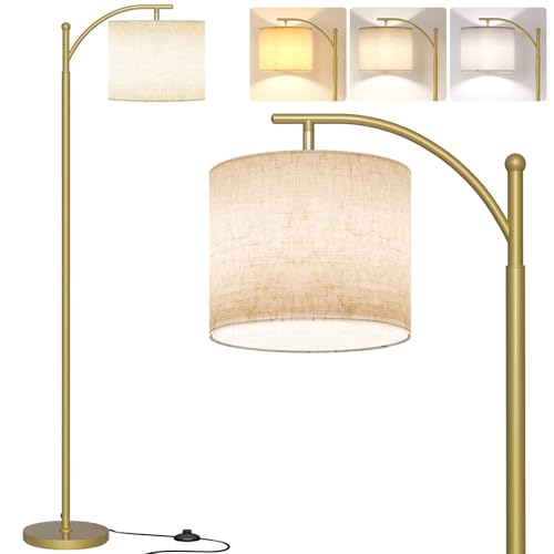 SUNMORY Arc Floor Lamp,Modern Floor Lamp with 9W 3 Color Temperatures Bulb,Metal Standing Lamps with Adjustable Hanging Lampshade,Tall Floor Lamps for Living Room,Bedroom, Gold Without Remote - color: Gold (Without Remote)