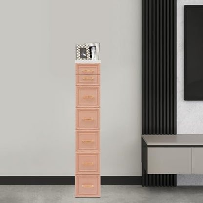 6-Drawer Narrow Storage Cabinet, Slim Rolling Cart, Mobile Plastic Cart Container with Pull Handles, Built-in Wheels, for Living Room, Kitchen, Bathroom, Office, 12.6 * 7.1 * 39.4in, Orange