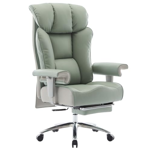 Efomao Big and Tall Office Chair 400lbs - Heavy Duty Executive Desk Chair with Foot Rest & 23" Wide Seat - High Back Ergonomic Leather Computer Chair for Heavy People, Home Office, Green - color: 3060-green