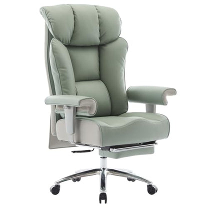 Efomao Big and Tall Office Chair 400lbs - Heavy Duty Executive Desk Chair with Foot Rest & 23" Wide Seat - High Back Ergonomic Leather Computer Chair for Heavy People, Home Office, Green - color: 3060-green