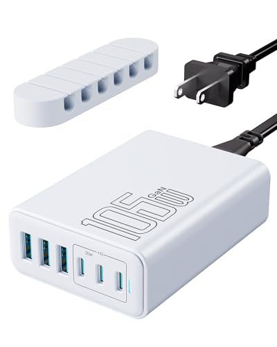 105W USB C Charger Block, 6-Port USB C Charging Station GaN III PD 20W Laptop Fast Charger Adapter for iPad Pro/Air/Mini, iPhone 17/16/15/14/13/12/11, Samsung and More (Cable Organizer Included) - color: Blue, size: 105W