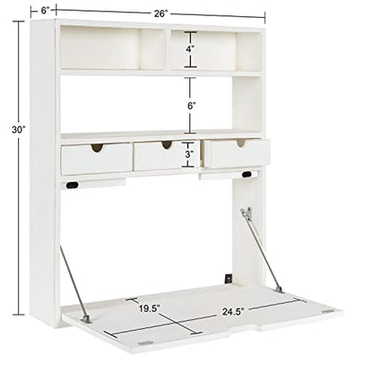 Kate and Laurel Georgie Rustic Wood Floating Desk; 26 x 6 x 30; White; Transitional Computer Desk for Home Office with Folding Design - color: White