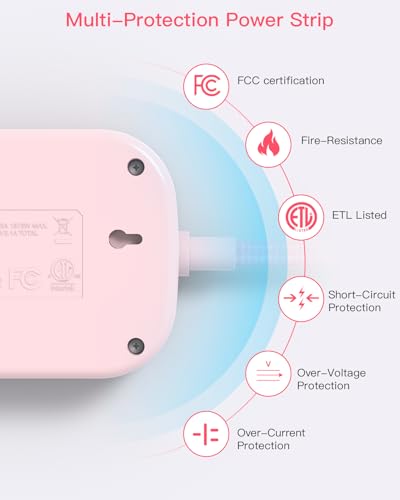 Cruise Essentials 2026,One Beat Travel Power Strip with USB C,Flat Plug 6ft - color: Pink, size: 6Ft