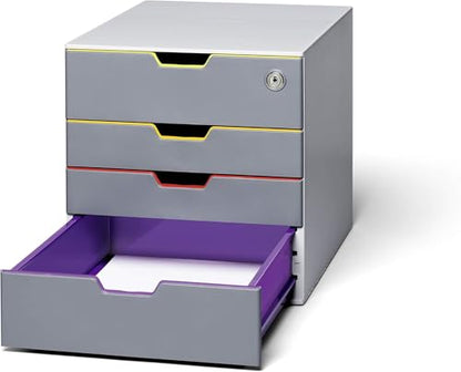 Durable Varicolor Drawer Organizer, 4 Lockable Color Coded Drawers, Gray - style: 4-Drawer with Lock