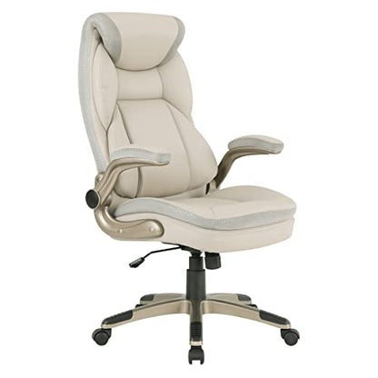 Office Star ECH Series Executive Bonded Leather Office Chair with Lumbar Support and Padded Height Adjustable Arms, Taupe with Cocoa Coated Nylon Base - color: Taupe With Cocoa Coated Nylon Base