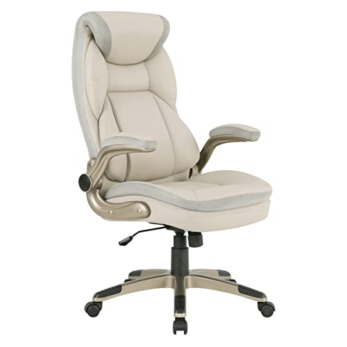 Office Star ECH Series Executive Bonded Leather Office Chair with Lumbar Support and Padded Height Adjustable Arms, Taupe with Cocoa Coated Nylon Base - color: Taupe With Cocoa Coated Nylon Base