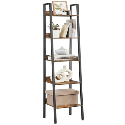 VASAGLE Bookshelf, 5-Tier Narrow Bookcase, Ladder Shelf | For Home Office, Living Room, Bedroom, Kitchen, Rustic Brown and Matte Black, BARNET Collection ULLS109B01 - color: Rustic Brown + Ink Black, size: 5 Tiers (13.3"W), style: With back panels