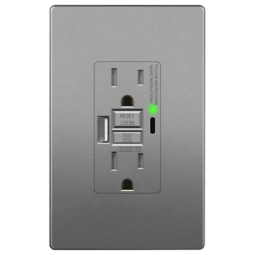 LIDER GFCI USB Outlet 15Amp, 4.2A USB A&C, ETL Listed, Space Gray | Tamper-Resistant, Ground Fault Protection, LED Indicator, No-False-Trip Performance, Screwless Wall Plate, Anti-Interference - color: Space Gray, size: 1 Pack