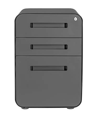 Laura Davidson Furniture Stockpile 3 Drawer File Cabinet with Lock - Under Office Desk Metal Filing Cabinet, Legal/Letter File Folders, Wheels and Stationary Feet, Pre-Assembled, Dark Grey - color: Dark Grey