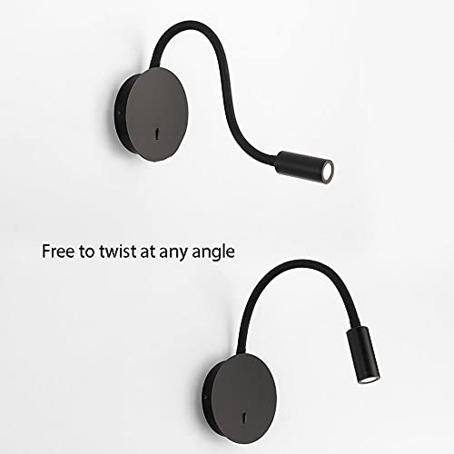 Bedside Reading Light Modern Wall Lamp, Hardwired Wall Sconce with Switch, LED Headboard Lighting Fixture, Flexible Gooseneck Wall Lights for Bedroom Office Studio Hotel - color: Black-3000k