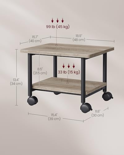 VASAGLE 2-Tier Printer Stand with Locking Wheels, Under Desk Printer Table - color: Heather Greige + Black, size: 2 Tiers/Compact