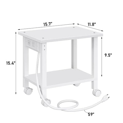 TUTOTAK Printer Stand, 2 Tier Rolling Printer Cart with Charging Station | Small Under Desk Printer Table with Wheels for Small Space, Office, Home, White PS01BW001 - color: White, size: 2 tier(15.7 x 11.8 x 15.4inchs)