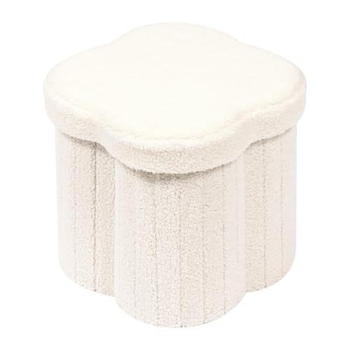 B FSOBEIIALEO Storage Ottoman Cube, Flowers Shaped Ottomans with Storage Foot Stool Footrest for Lving Room, Boucle Ottoman Seat for Dorm Room,Faux Teddy Fur,White 12.6"x12.6"x12.6" - color: Flower White, size: 12.6"x12.6"x12.6"