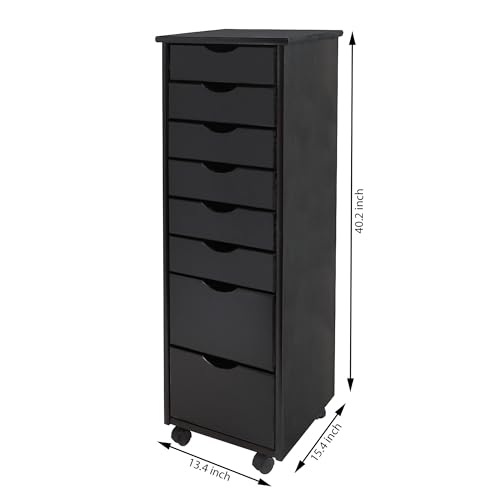 Jela-USA Solid Pine Wood 8 Drawer Rolling Cart, Black - color: Black, style: unspecified