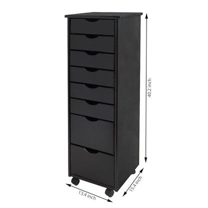 Jela-USA Solid Pine Wood 8 Drawer Rolling Cart, Black - color: Black, style: unspecified