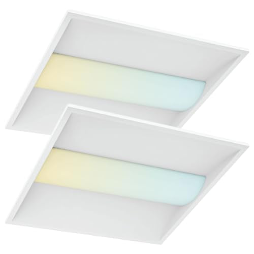 LUXRITE 2x2 FT LED Troffer Light, Center Basket Panel, 5CCT (3000K-6000K), 5 Wattage Selectable (20W-40W), 2500-5000 Lumens, 0-10V Dimmable, 120-277V, ETL Listed, Damp Rated, DLC Premium (2 Pack) - size: 2 Count (Pack of 1)
