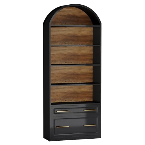 Tribesigns 76.8" Tall Arched 5-Tier Bookcase, Black - color: Black