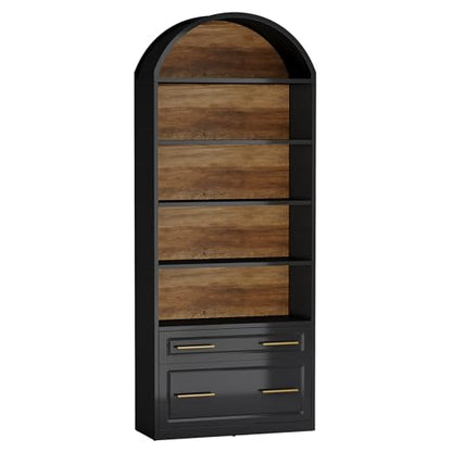 Tribesigns 76.8" Tall Arched 5-Tier Bookcase, Black - color: Black