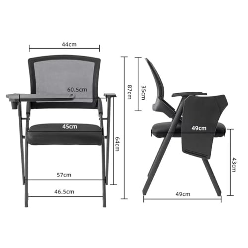 Folding Chair with Desk Attached & Cup Holder- Foldable Arm Chair for Training & Classroom - Conference Room Mesh Back Guest Chair with Padded Seat- Portable Flip-Top Desk Chair for Office Meeting - color: With Writing Tablet