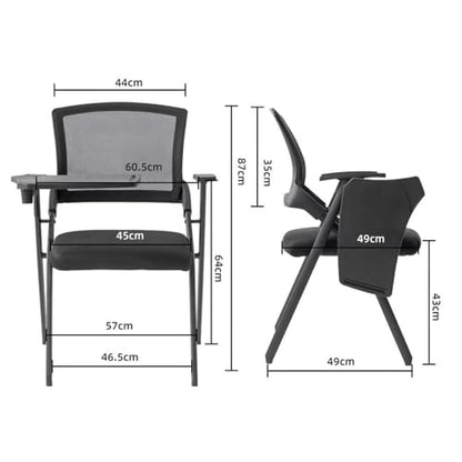 Folding Chair with Desk Attached & Cup Holder- Foldable Arm Chair for Training & Classroom - Conference Room Mesh Back Guest Chair with Padded Seat- Portable Flip-Top Desk Chair for Office Meeting - color: With Writing Tablet