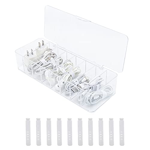 Cable Organizer Storage Box Plastic Cable Cord Management Box Power Cord Organizer Case with 10Pcs Rubber Ties for Office, Home, Desk Accessories Storage Stationery Supplies - style: lid