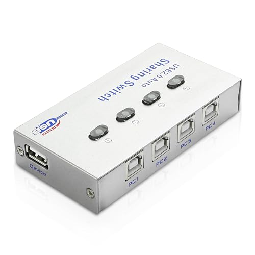 XMSJSIY USB 2.0 Sharing Switch Selector 4 in 1 Out Printer Sharer Switcher | 4 PC to 1 Splitter Hub for PC,Printer,Scanner,Keyboard, Plotter,Card reader -1 PCS