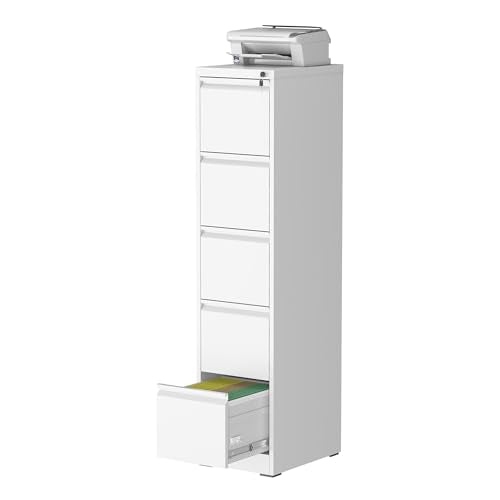 5 Drawer File Cabinet for Home Office, Vertical Filing Cabinet | Metal Lockable File Cabinet for Storage, Ideal for Legal/Letter/A4 Files, 64.2"H x 17.7"D x 15.2"W, Require Assembly, White - color: White, size: 64.2"H - 5 Drawer