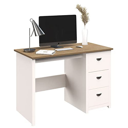 Lavish Home Computer Desk with 3-Drawer File Cabinet, White and Wood
