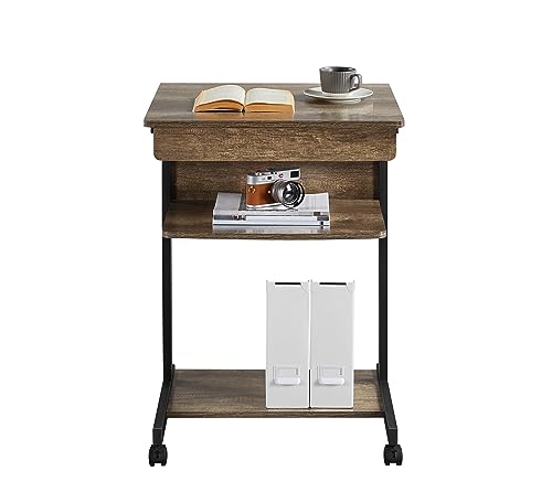 Yaheetech Tiny Mobile Computer Desk,3-Tier Rolling Cart Drawer,Taupe Wood - color: Taupe Wood