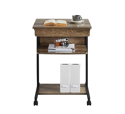 Yaheetech Tiny Mobile Computer Desk,3-Tier Rolling Cart Drawer,Taupe Wood - color: Taupe Wood