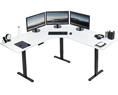 VIVO Electric Height Adjustable 71 x 71 inch Curved Corner Stand Up Desk, White Table Top, Black Frame, Memory Controller, L-Shaped Workstation, E3C Series, DESK-KIT-E3CBW - color: White Top / Black Frame, size: 71" x 71"