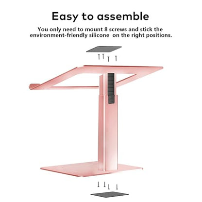 Ergonomic Aluminum Laptop Stand for Desk Adjustable Sit to Stand Riser DJ Laptop Stand Adjustable Height from 7-15 Inches Aluminum - color: Rose