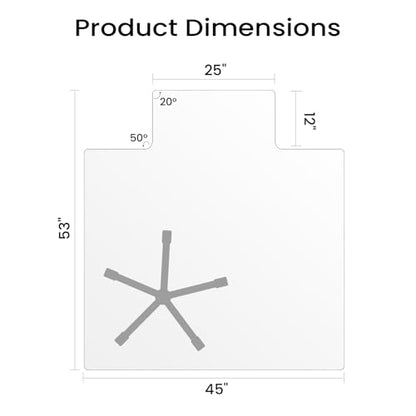 Tempered Glass Chair Mat with Lip, 53" x 45" Heavy-Duty Office Floor Protector for Under-Desk Reach, for Carpet & Hardwood, 1/5" Thick - size: 45" x 53" w/ Lip