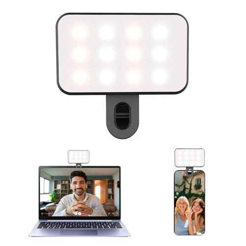 Portable Selfie Light for iPhone: Rechargeable Phone Fill Lights, Ring Light for Camera Picture, Makeup Photo, Video Conferences, Laptop Use, Zoom Meetings, TikTok, Vlog Photography - color: BLACK