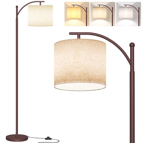 SUNMORY Arc Floor Lamp, Modern Floor Lamp with 9W 3 Color Temperatures Bulb, Metal Standing Lamps with Adjustable Hanging Lampshade, Tall Floor Lamps for Living Room, Bedroom, Office - color: Brown