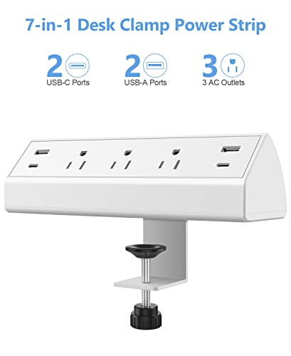 Jgstkcity Desk Clamp Power Strip,40W Total Fast Charging Station,2 PD 20W USB C Ports,Desk Edge Mount Surge Protector for Home, Office,3 Outlets,Fit 1.96" Tabletop Edge,ETL Listed,White | 2 PD 20W USB C Ports, 3 Outlets, Desk Edge Mount, Fit 1.96" Tableto