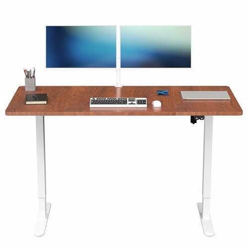VIVO Dark Walnut 60 x 30 in Standing Desk, DESK-KIT-0W6D - color: Dark Walnut Top / White Frame, size: 60 x 30 inch