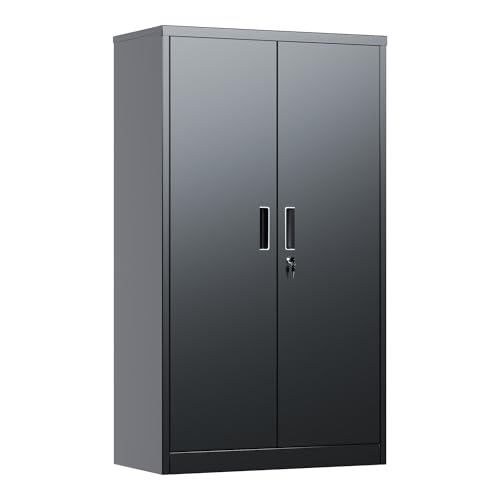 55" H Medium Metal Garage Storage Cabinet,Lockable Steel Storage Cabinet with 3 Adjustable Shelves,Assembly Required, Warehouse,Office,Home, Black - color: Black, size: 15.75" D × 31.50" W × 55.12" H.