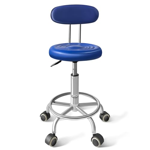 Rolling Stool with Backrest, Adjustable 360° Swivel Task Stool - color: Blue