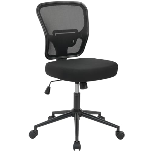 Armless Office Desk Chair Height Adjustable, Ergonomic High Back Mesh Task Chair, Rolling Office Stool for Small Spaces, Computer, Study,Sewing & Drafting - Black
