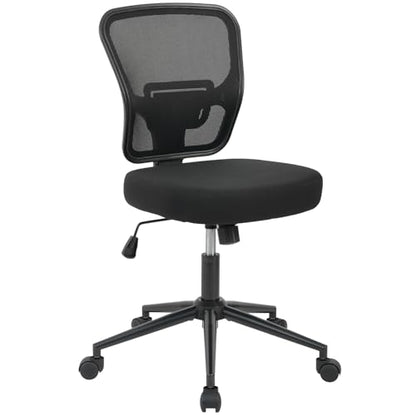 Armless Office Desk Chair Height Adjustable, Ergonomic High Back Mesh Task Chair, Rolling Office Stool for Small Spaces, Computer, Study,Sewing & Drafting - Black